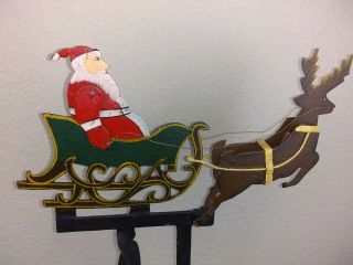Rare Christmas Antique Santa In Sleigh With Reindeer Balance Iron Toy