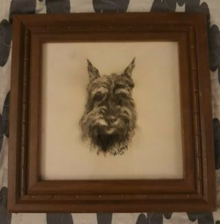 True Vintage Vtg 60s Scottie Dog Scottish Terrier Charcoal Drawing Wall Art 1960