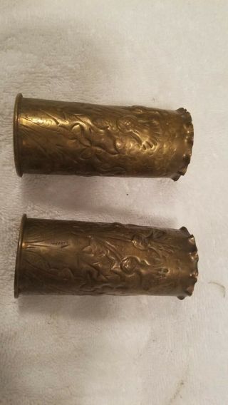 2 Rare Vintage French American Ww1 Trench Art Shells Acorns Different