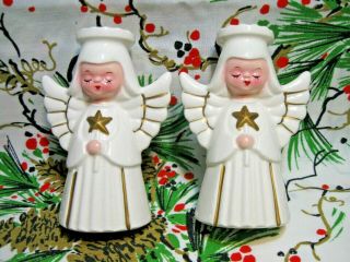 Holt Howard Praying Christmas Angel Taper Candle Holders - Vtg 1962 Rare