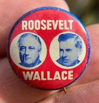 1940 Roosevelt Wallace Jugate Red Litho Pinback Button 1 " Pin Fdr Rare R43