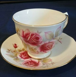 Vintage Queen Anne Bone China Tea Cup And Saucer Pink Roses Part 8619