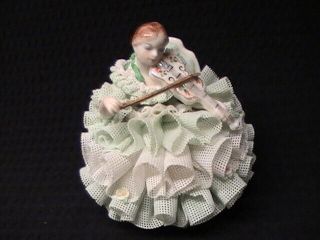 Green Josephine Celtic Melodie Irish Dresden Porcelain Lace Violin Lady Figurine