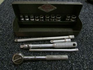 Vintage S - K Diamond 1/4 " Socket Set Ratchet Breaker Bar Case Cross Bar Rare Tool