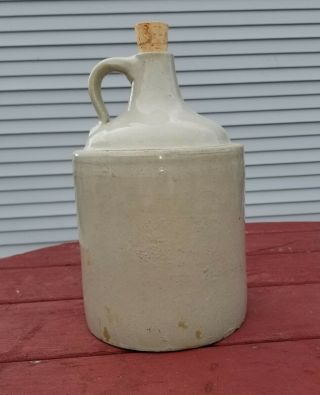 Vintage White Stoneware Crock 1 Gallon Jug Moonshine Whiskey Jug W/ Cork