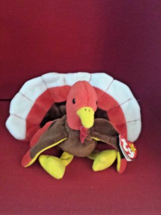 Retired Rare Gobbles Thanksgiving Turkey 1996 Ty Beanie Baby P.  V.  C.  Style 4034