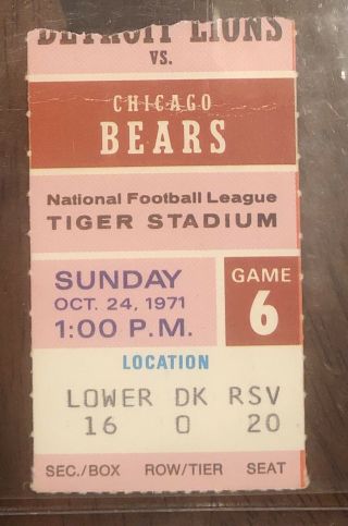 Rare - 1971 Detroit Lions Wr Chuck Hughes Dies On The Field Nfl Ticket Stub Bears