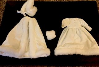 Vintage Doll Clothes Winter Snow Cape,  Dress,  Hat,  Muff