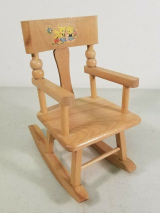 Vintage Strombecker Of Moline Wooden Doll House Rocking Chair W/ 3 Bears Decal