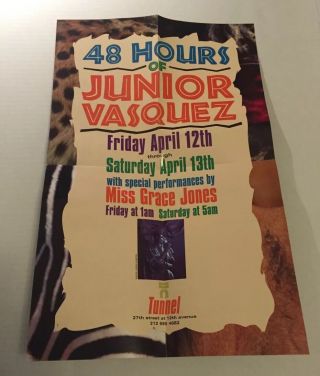 Rare Vintage 90s Club Flyer: Junior Vasquez W/ Grace Jones @ Tunnel Nyc Poster
