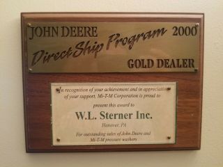 Vintage John Deere Wood Gold Dealer Plaque Award Antique