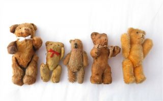 5 Rare Mini Antique Tan Articulating Teddy Bears 1 Doesn 