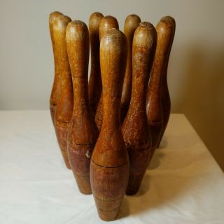 Antique Toy Ten Pin Wooden Bowling Pins Only Missing Balls
