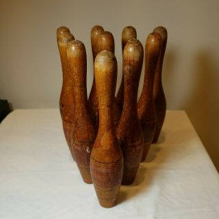 Antique Toy Ten Pin Wooden Bowling Pins Only Missing Balls 2