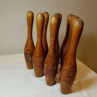 Antique Toy Ten Pin Wooden Bowling Pins Only Missing Balls 3