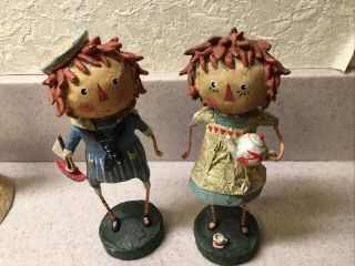 Vintage Pair Raggedy Ann & Andy Resin Statues By Lori C Mitchell Pre - Owned