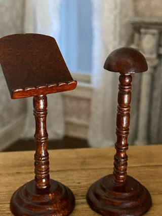 Vintage Miniature Dollhouse Pair Wooden Shop Counter Hat,  Jewelry Display Stands