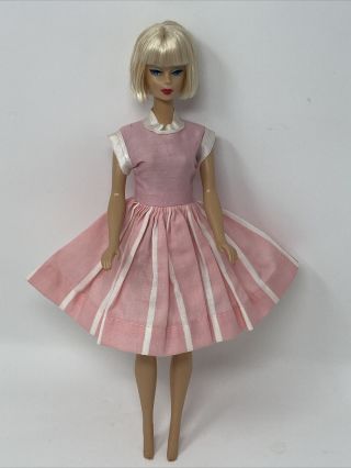 Vintage Barbie Clone Clothes Doll Outfit Pink White Striped Dress 10 1/2 Fashion