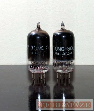 Rare Matched Pair Tung - Sol Jtl 12au7/ecc82 Black Glass Tubes - 1950s