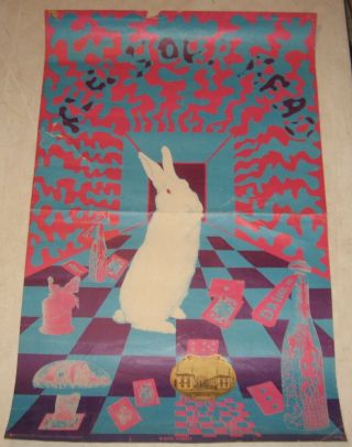 Rare White Rabbit Keep Your Head Blacklight Poster Pin - Up Psychedelic Poster
