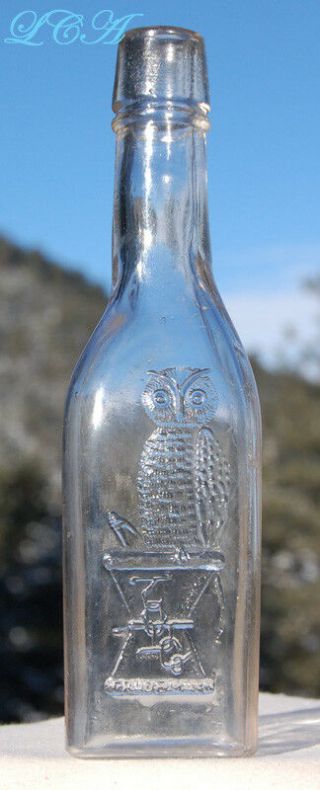 Scarce To Rare Miniature Owl Drug Whiskey Top Bottle W/ Pic Of Owl Great Detail
