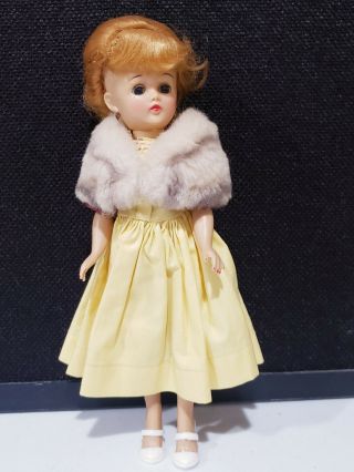 1957 Vogue Jill 10 " Doll Red Blonde Hair Yellow Dress Fur Stole White Shoes