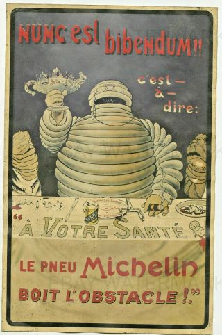 Vintage 1930s - 40s Michelin Tires Advertising Poster Broadside By Galop - Rare