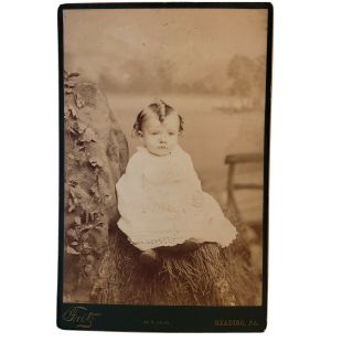 Antique 1900s Cabinet Card - Baby With Curl Mohawk - Fritz - Reading,  Pa