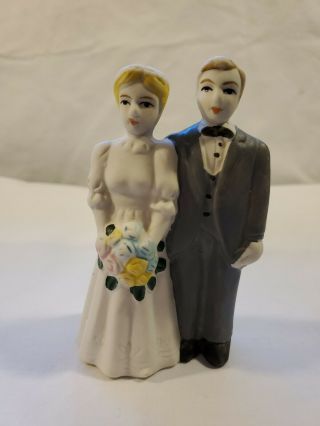 Vintage Bisque Porcelain Bride And Groom Wedding Cake Topper 4.  5 "