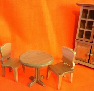 Dollhouse Furniture Wood Table & Chairs With Dollhouse China Cabinet 1:12 Size