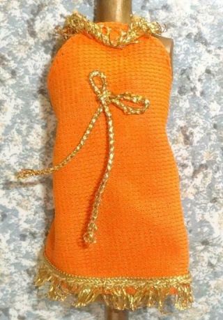 Vintage Dale Orange Knit Mini Dress Gold Metallic Trim Topper Dawn Doll