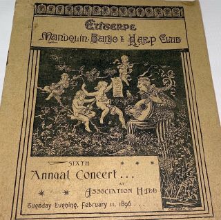 Rare Antique American Mandolin,  Banjo & Harp Club Concert Music Program C.  1896