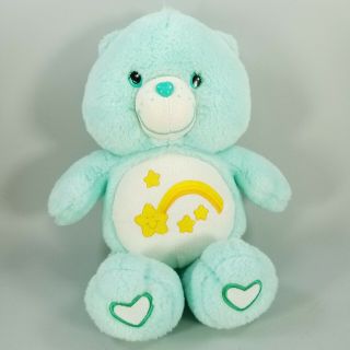 2003 Tcfc Care Bears Wish Bear 13 " Stuffed Plush Doll Toy Turquoise With Stars
