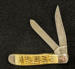 Rare Vintage Parker - Edwards Damascus 2 Blade Knife Stag Handles Alabama,  Usa