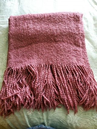 Vintage Kennebunk Weavers Fringe Throw Rose/mauve? Soft Blanket 43 X 74