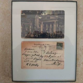 Jack Johnson Boxer Jess Willard Rare Post Card Framed Boxing Habana Cuba 1915