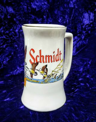 Very Rare Vintage Ceramic Schmidt Beer Stein With Canadian Geese And Gold Trim