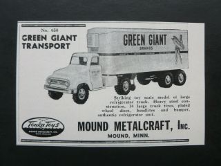Vtg Rare 1954 Dealer Ad – Tonka Trucks Green Giant Transport 650 1950’s