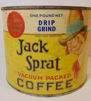 Rare Vintage 1930s Jack Sprat Graphic Coffee Tin 1 One Pound Marshalltown Iowa