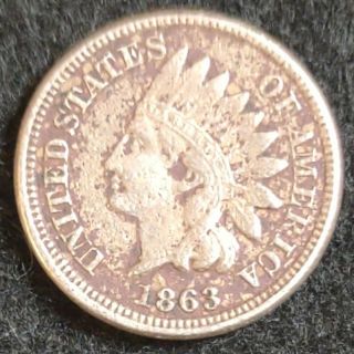 1863 - Copper Nickel Indian Head Cent Rare Better Date $$ $$ 061