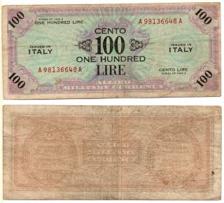Italy 100 Lire (allied Military Currency) 1943,  Pick M21a,  Fine Rare