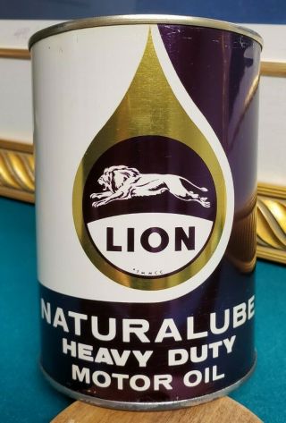 Rare Full Nos Metal Lion Naturalube Heavy Duty Oil Can Not Porcelain Tin Sign 2