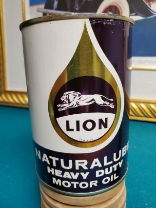 Rare Full Nos Metal Lion Naturalube Heavy Duty Oil Can Not Porcelain Tin Sign 4