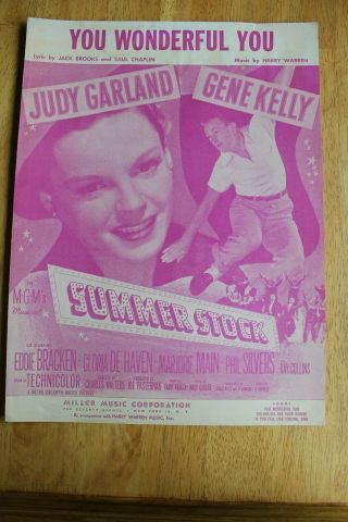 Vintage " You Wonderful You " Sheet Music 1950 Judy Garland Gene Kelly Summer Stoc