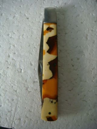 Rrr Rare Antique Vintage Pocket Knife Amber Handles