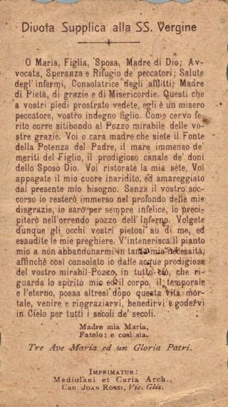 VTG ANTIQUE 1900 ' S DIE CUT RELIGIOUS PRAYER CARD Divota Supplica Vergine 3