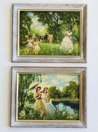 Vintage Victorian/french? 12x16 Framed Set Of 2 Prints Ladies Buggy Ride/stroll