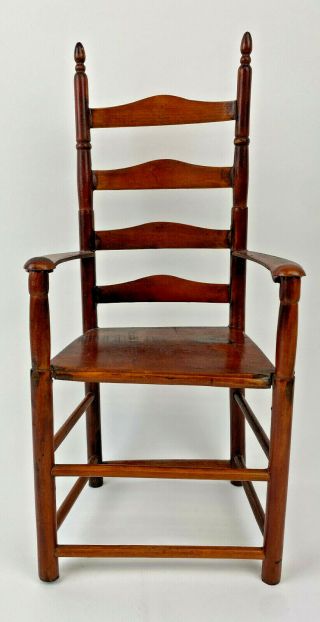 Vintage Mini Doll 19th Century Style Turned Wood Ladder Back Shaker Chair 15 "