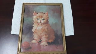 Vintage Donald Art Co N.  Y.  Florence Kroger Framed Cat Print