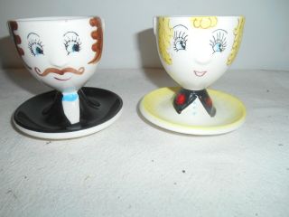 Rare Vintage Man & Woman Mid Century Ceramic Egg Cups.  Handpainted.  L@@k